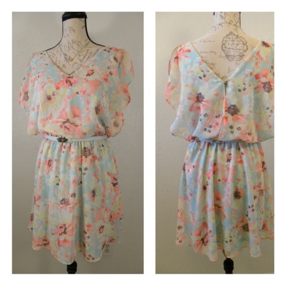 Candie's Floral Dress - Pink and Blue